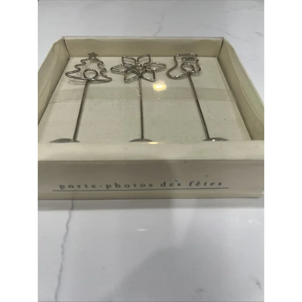Pier 1 Holiday Photo/Card  Holders On Stand - Set of 3 - Silver - NIB 6